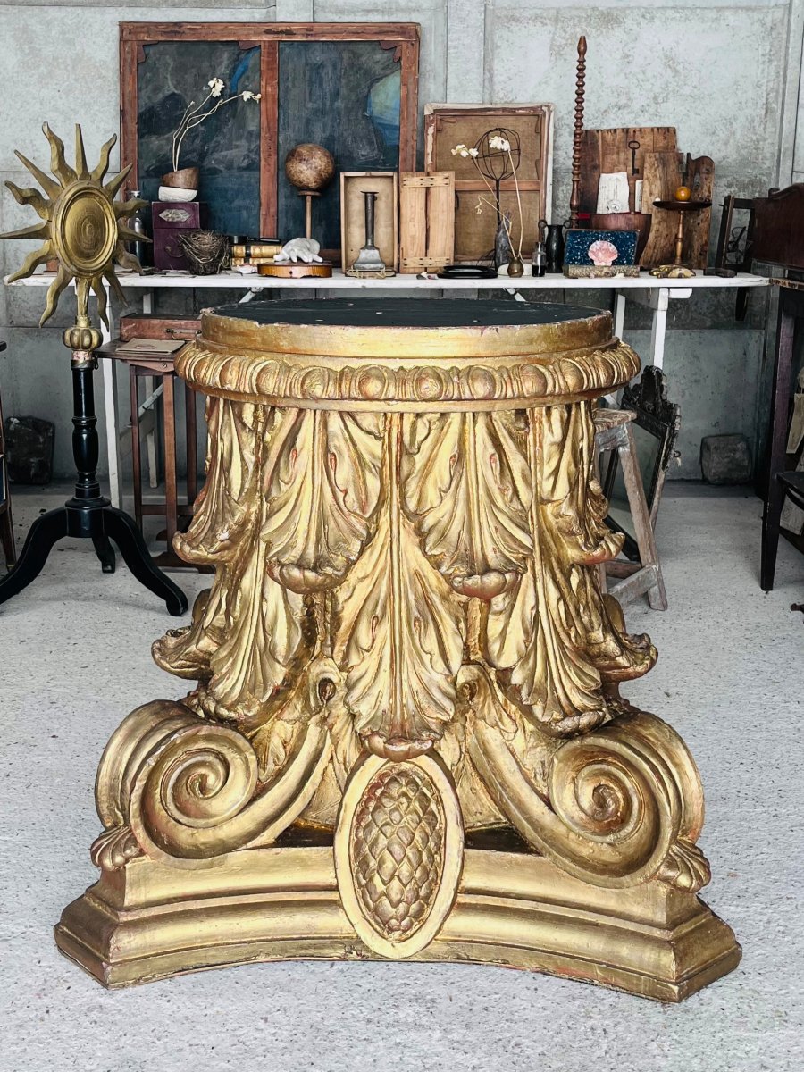Grands chapiteaux à l'antique - décor de théâtre moulages patinés en bois doré socle sculpture-photo-3