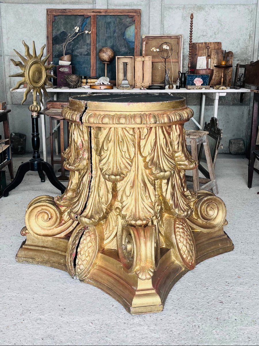 Grands chapiteaux à l'antique - décor de théâtre moulages patinés en bois doré socle sculpture-photo-1