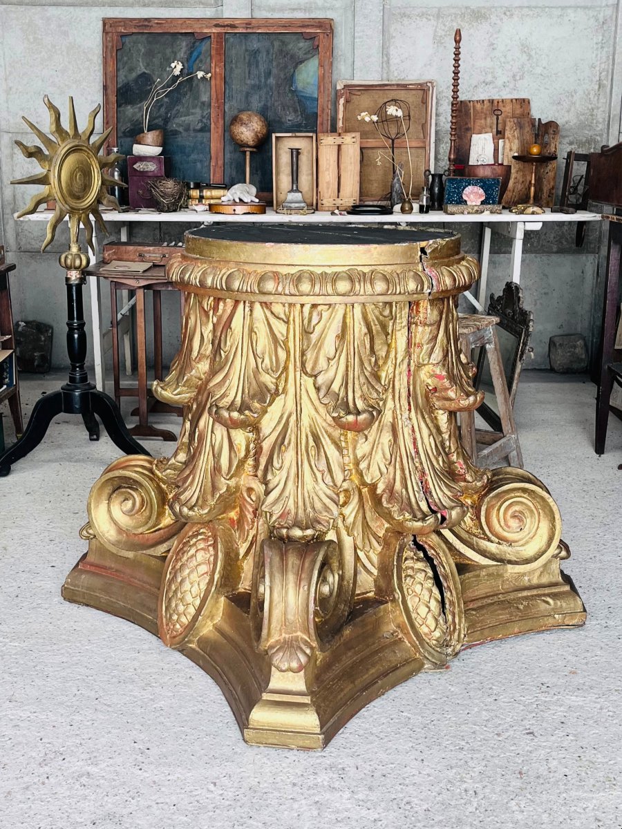 Grands chapiteaux à l'antique - décor de théâtre moulages patinés en bois doré socle sculpture-photo-2
