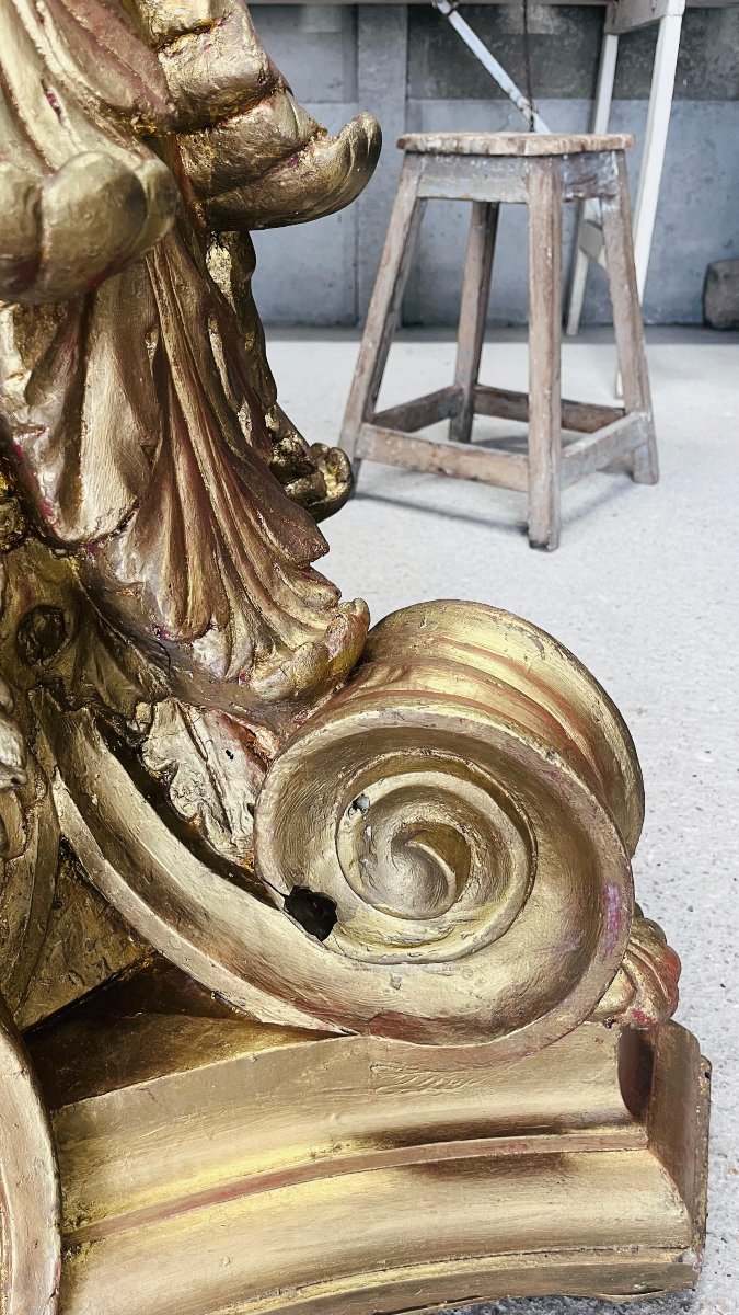 Grands chapiteaux à l'antique - décor de théâtre moulages patinés en bois doré socle sculpture-photo-6