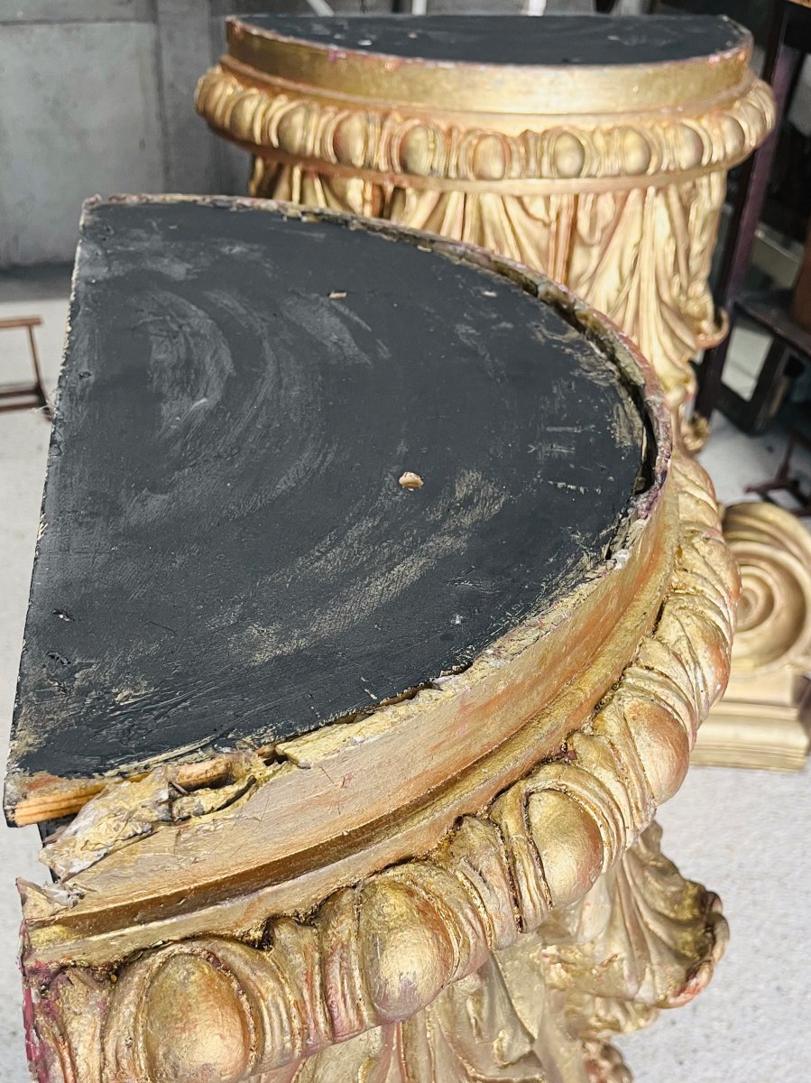 Grands chapiteaux à l'antique - décor de théâtre moulages patinés en bois doré socle sculpture-photo-7