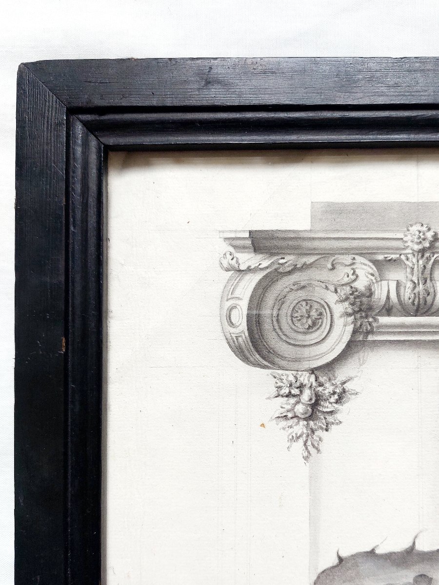 Dessin ancien - chapiteau antique - étude XIX ornement architectural-photo-2