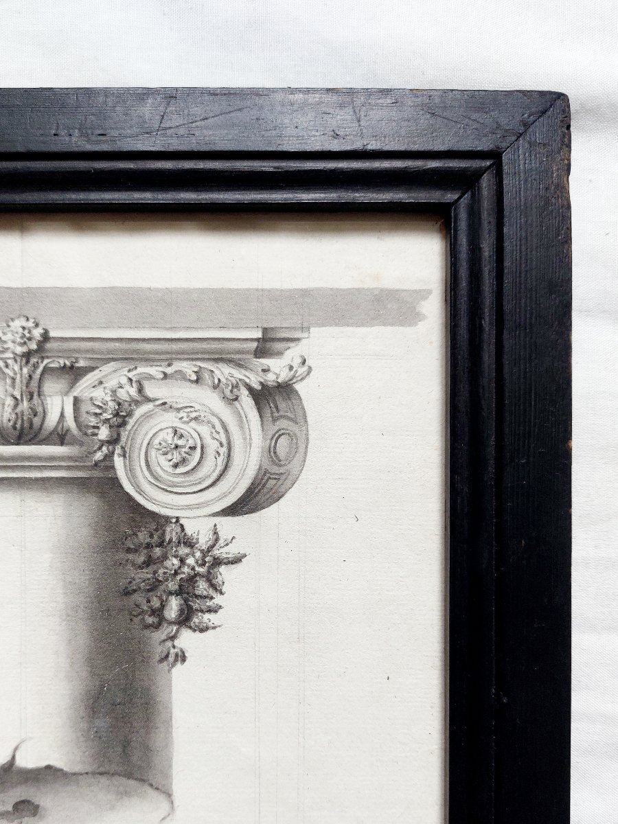 Dessin ancien - chapiteau antique - étude XIX ornement architectural-photo-3
