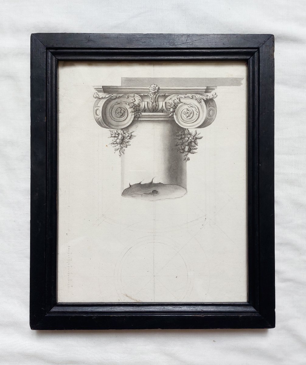 Dessin ancien - chapiteau antique - étude XIX ornement architectural