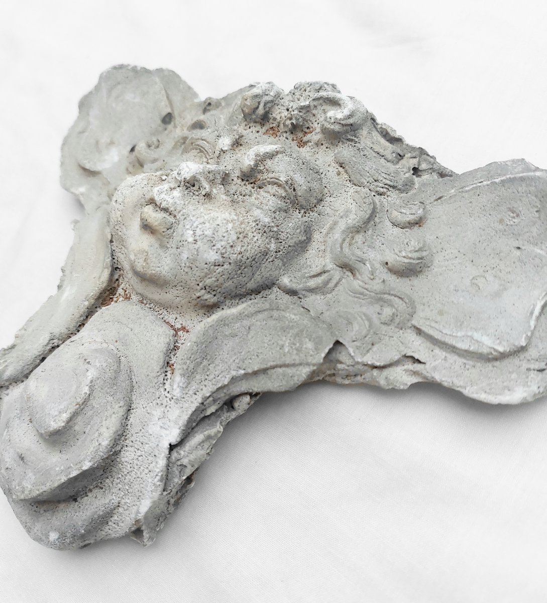 Plâtre ancien - Visage Allégorie du Vent - Zéphyr - Sculpture - Mascaron - Ange -photo-2