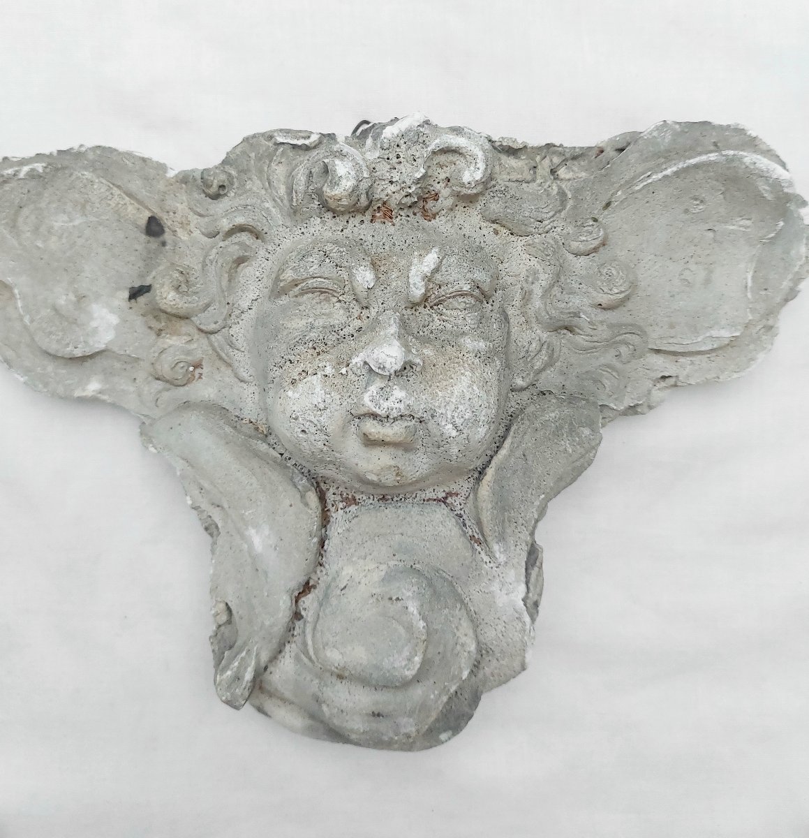 Plâtre ancien - Visage Allégorie du Vent - Zéphyr - Sculpture - Mascaron - Ange -photo-3
