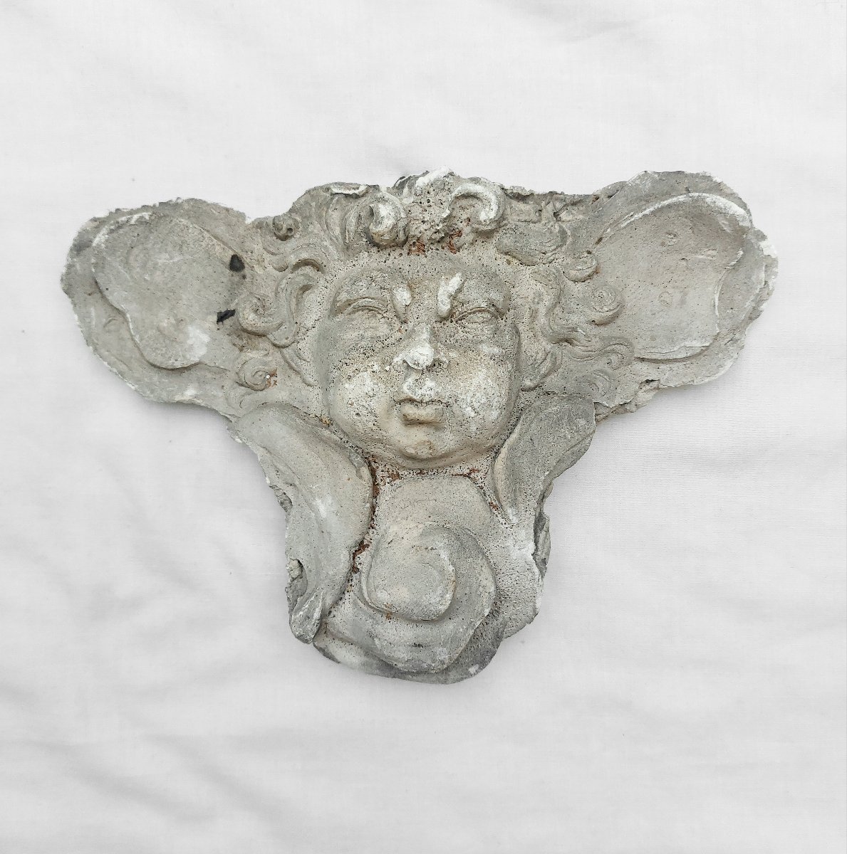 Plâtre ancien - Visage Allégorie du Vent - Zéphyr - Sculpture - Mascaron - Ange 