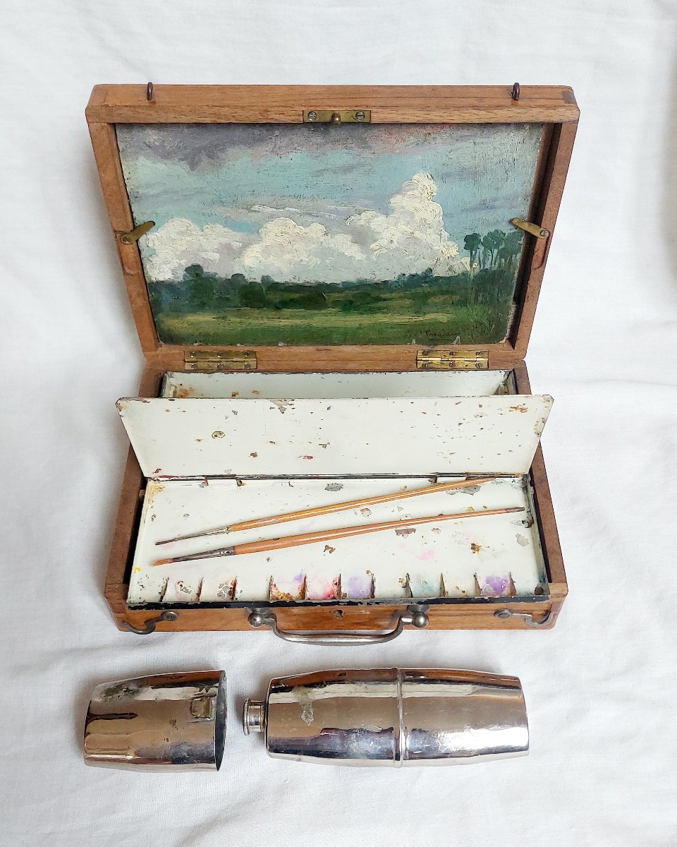 Henri PASQUIER - étude de ciel avec nuages - paysage fin XIXème avec mallette-photo-3