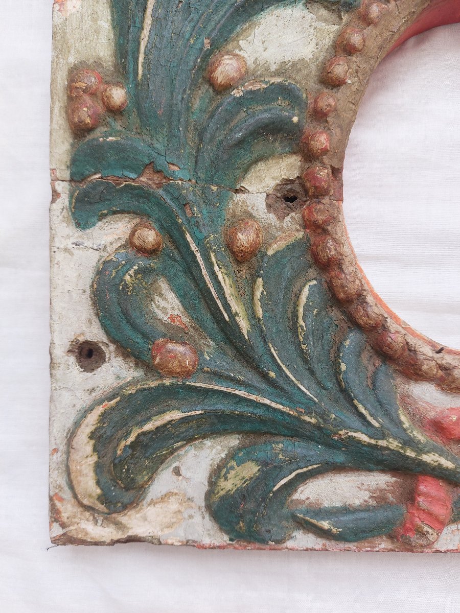 Cadre ancien 1669 XVII ème siècle - Bois sculpté polychrome - -photo-2