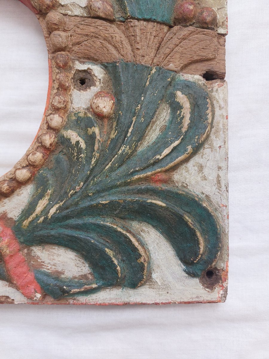 Cadre ancien 1669 XVII ème siècle - Bois sculpté polychrome - -photo-1