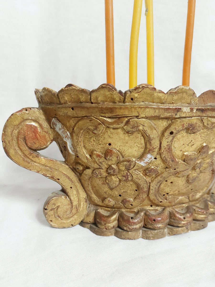 18th-century Carved And Gilded Wooden Flower Vase—for Flowers And Candles -photo-4