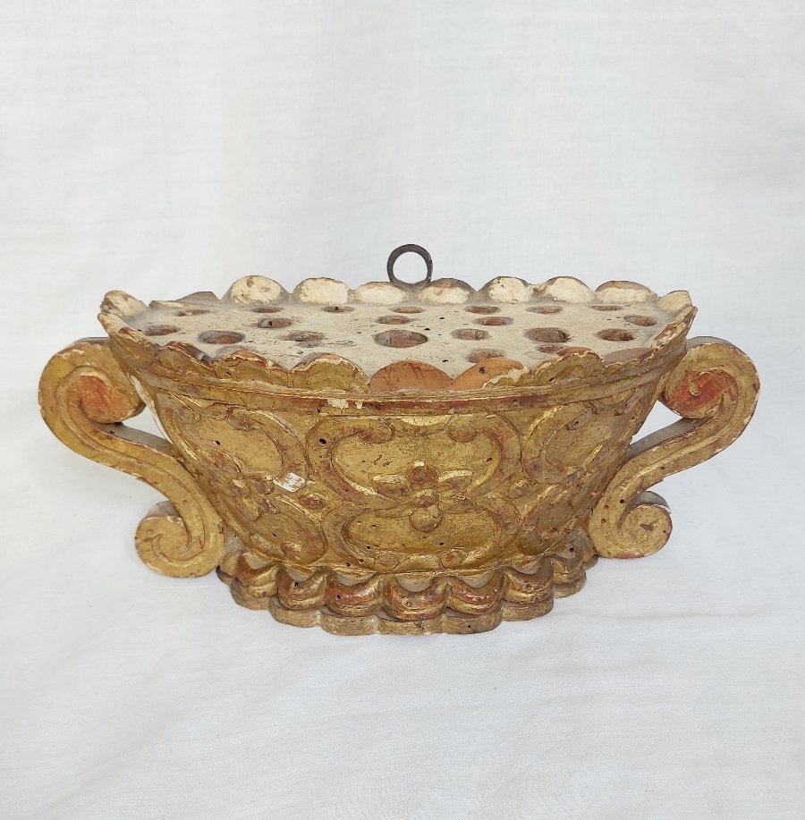 18th-century Carved And Gilded Wooden Flower Vase—for Flowers And Candles 