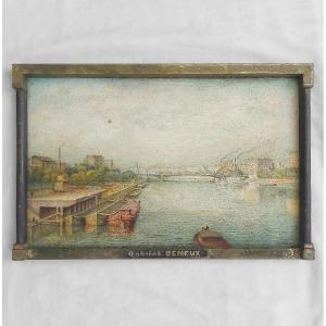 Gabriel DÉNEUX - Vue de Paris - 28 x 43 cm tableau ancien post-impressionniste pointilliste