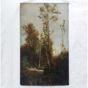 Henri Harpignies - Huile sur bois - paysage École de Barbizon XIXème