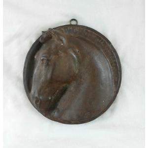 Grande médaille équitation - tête de cheval - sculpture début XXème