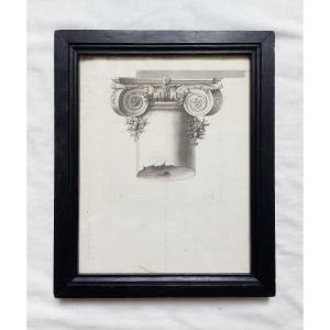 Dessin ancien - chapiteau antique - étude XIX ornement architectural