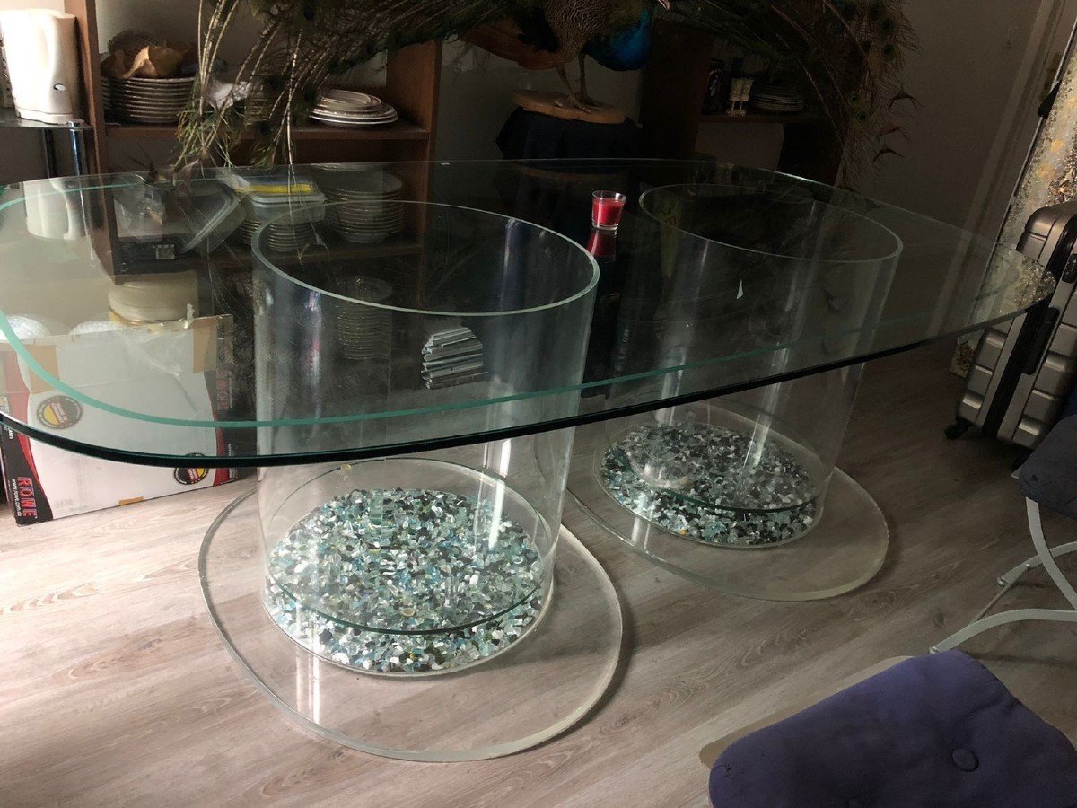 Table à Manger d'Antiquites En Verre, 20ème Siècle.-photo-3