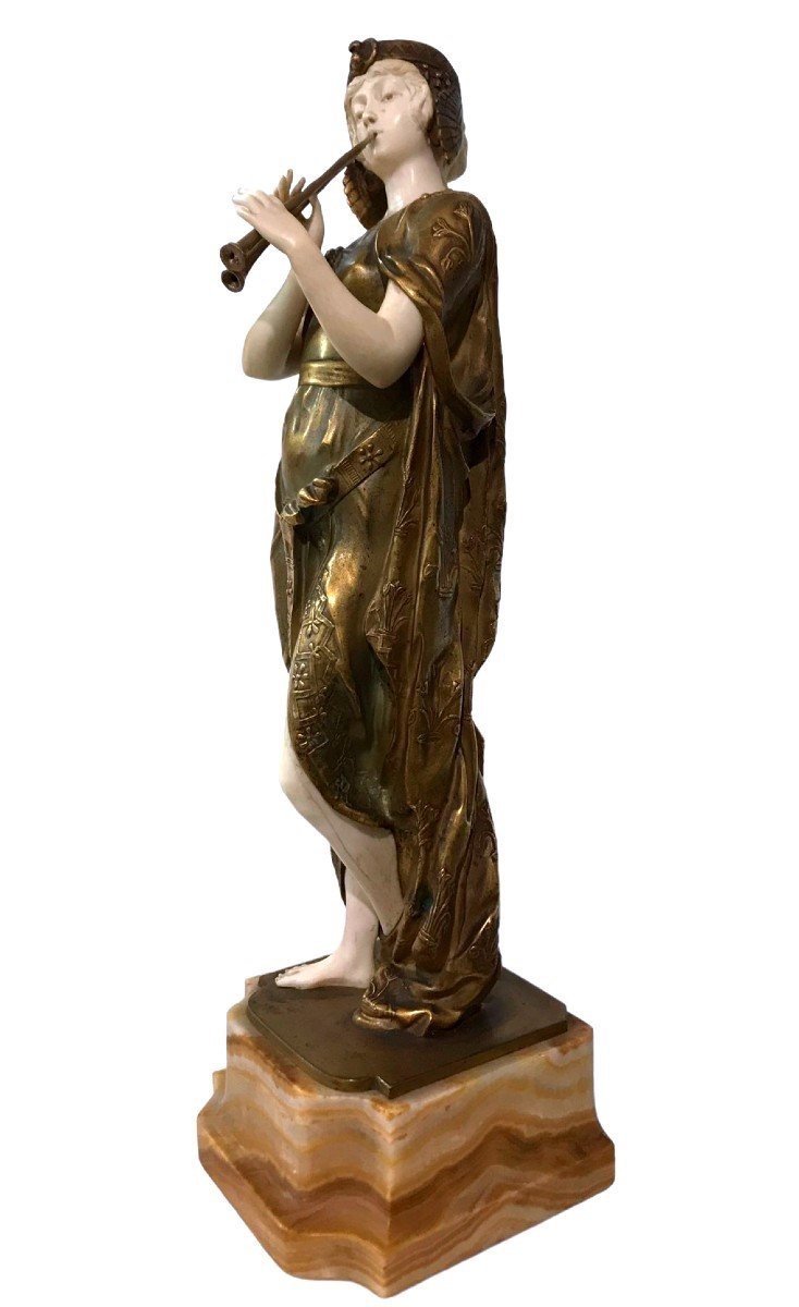 Chryséléphantine Faite En Bronze Et Ivoire, Signé-photo-2