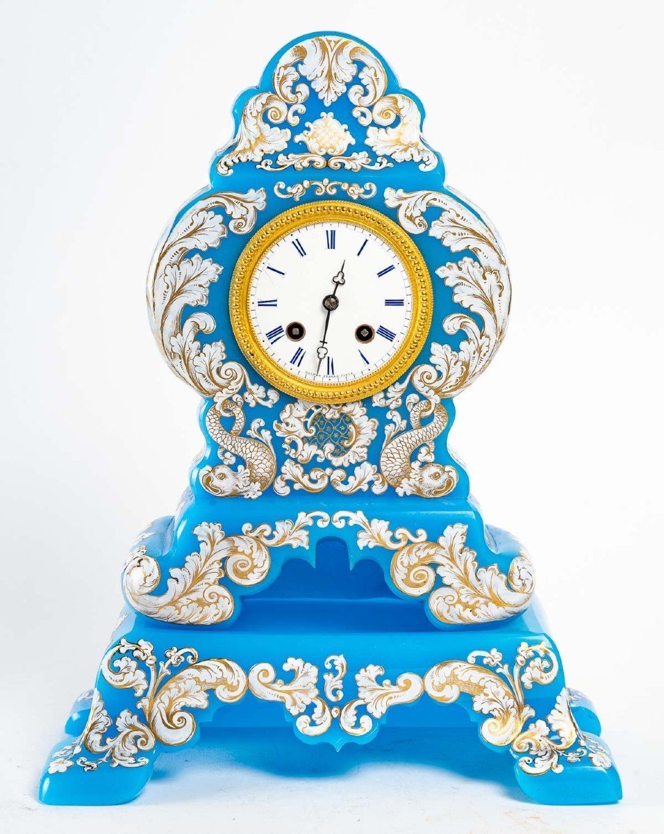 Exceptional Clock Made In Opaline, Charles X Taste-photo-5