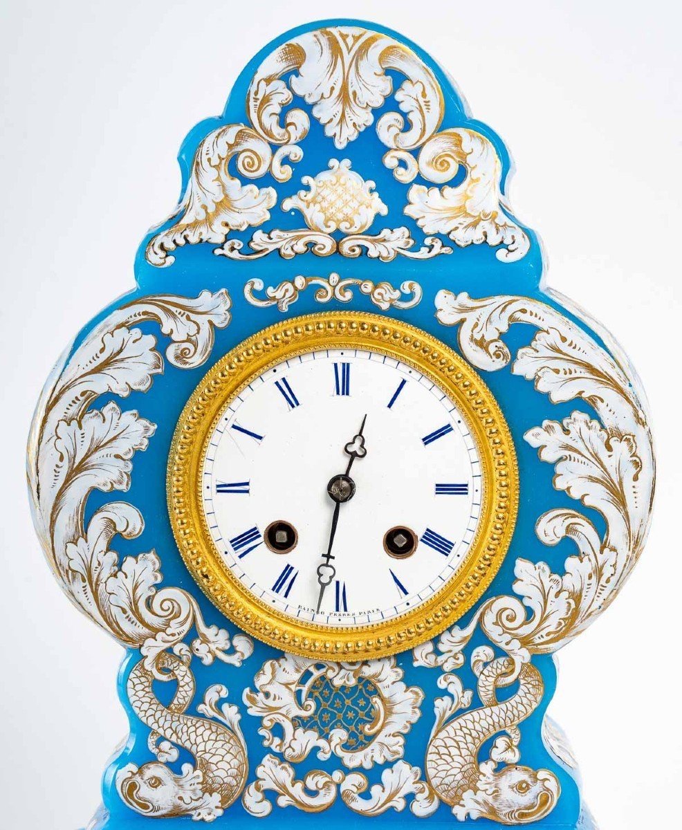 Exceptional Clock Made In Opaline, Charles X Taste-photo-6