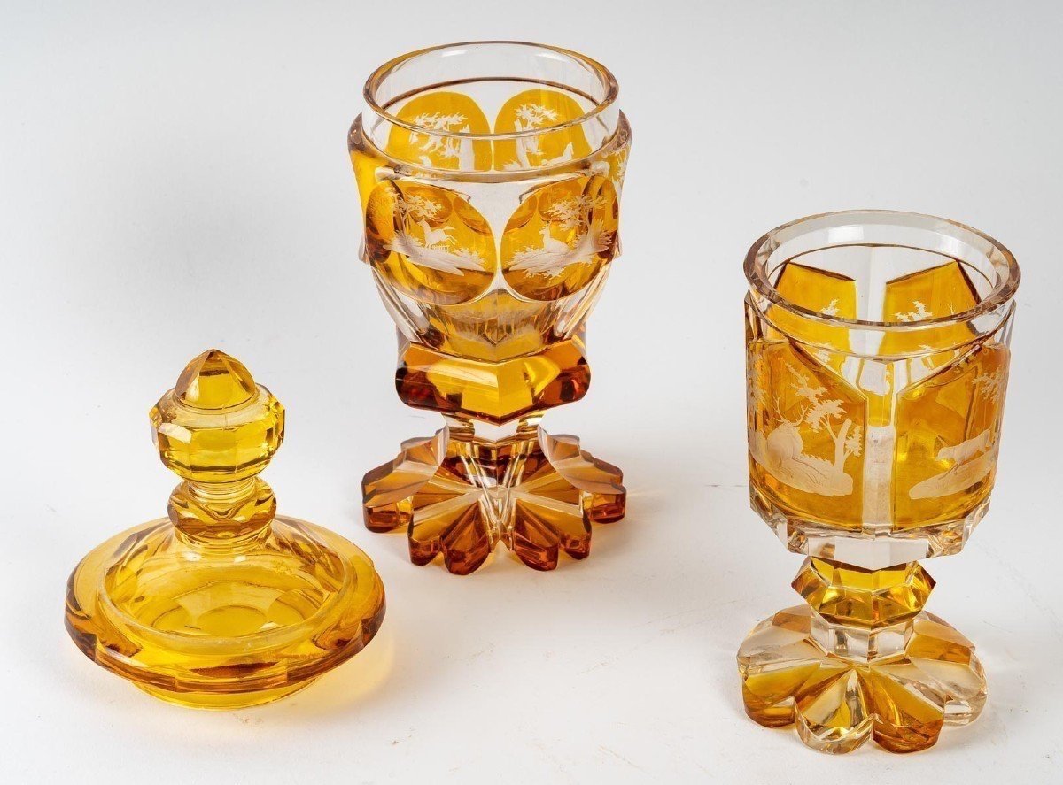 Bohemian Crystal Set, Hunting Scene, 19th Century.-photo-2