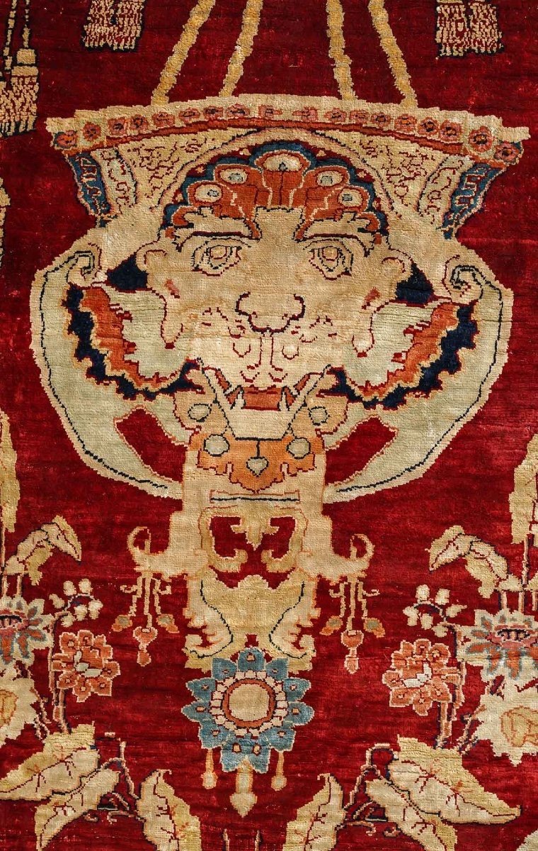 Important Heriz Silk Rug, Orientalist, From The 19th Century-photo-1