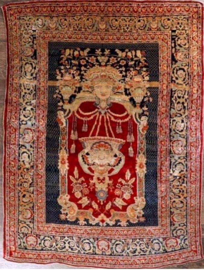 Important Heriz Silk Rug, Orientalist, From The 19th Century