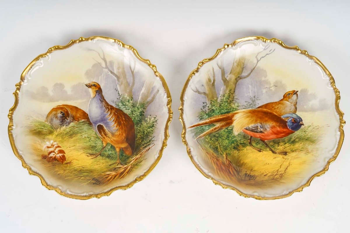 Pair Of Porcelain Plates, Maison Limoges, 19th Century 