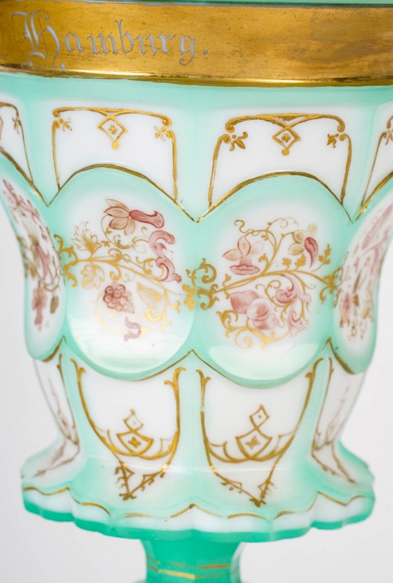 Rare Goblet En Opaline Overlay émaillé, Charles X, Vers 1830-photo-1