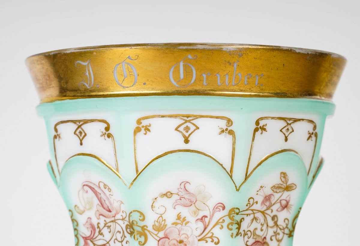 Rare Goblet In Enamelled Opaline Overlay, Charles X, Circa 1830-photo-4