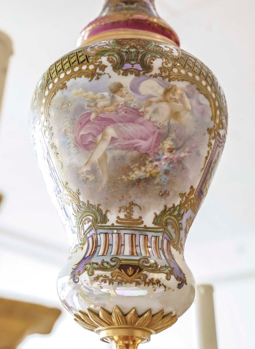 Unique Bronze And Porcelain Chandelier From Maison Sèvres-photo-4