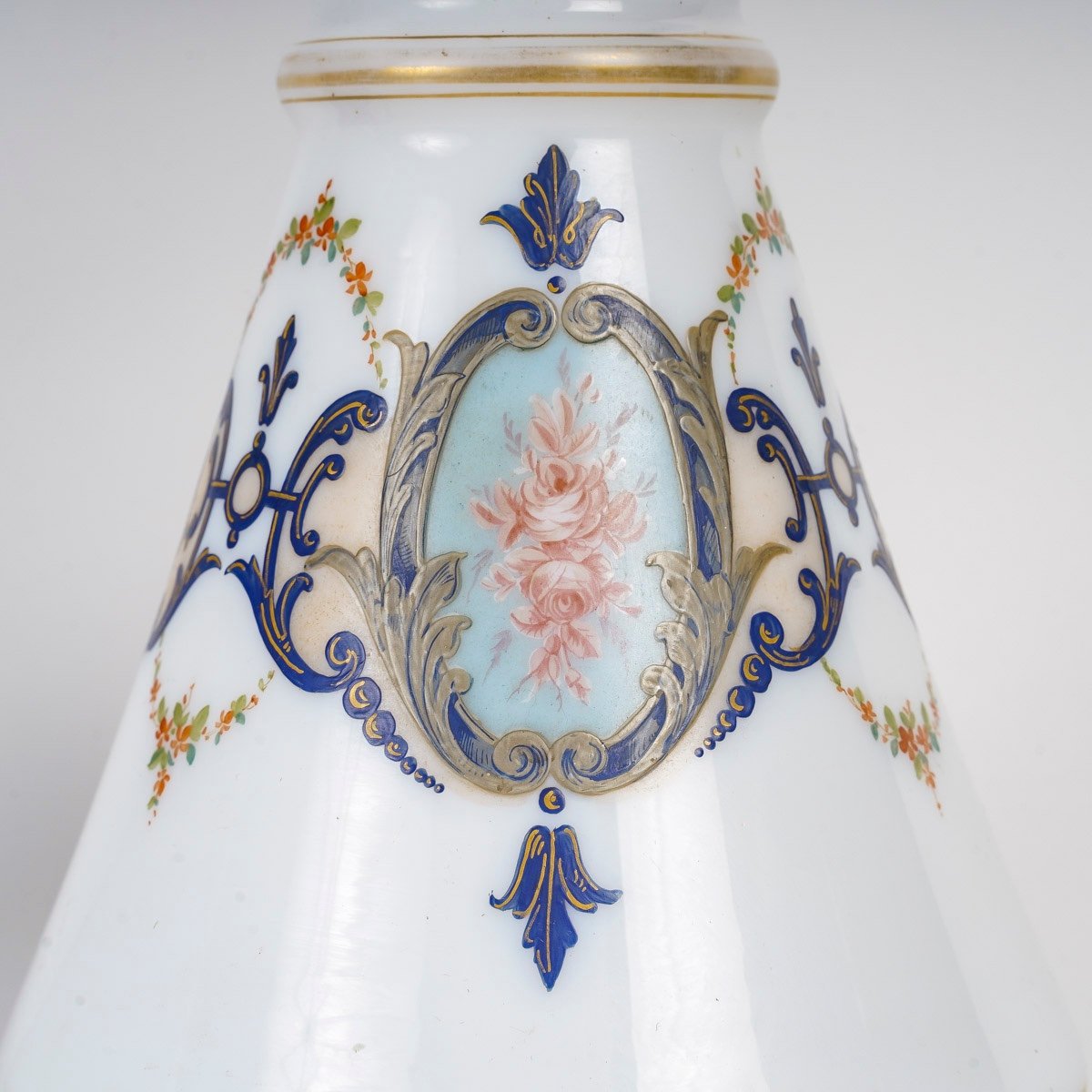 Pair Of Enamelled Opaline Vases, 1860/1880 Period-photo-1