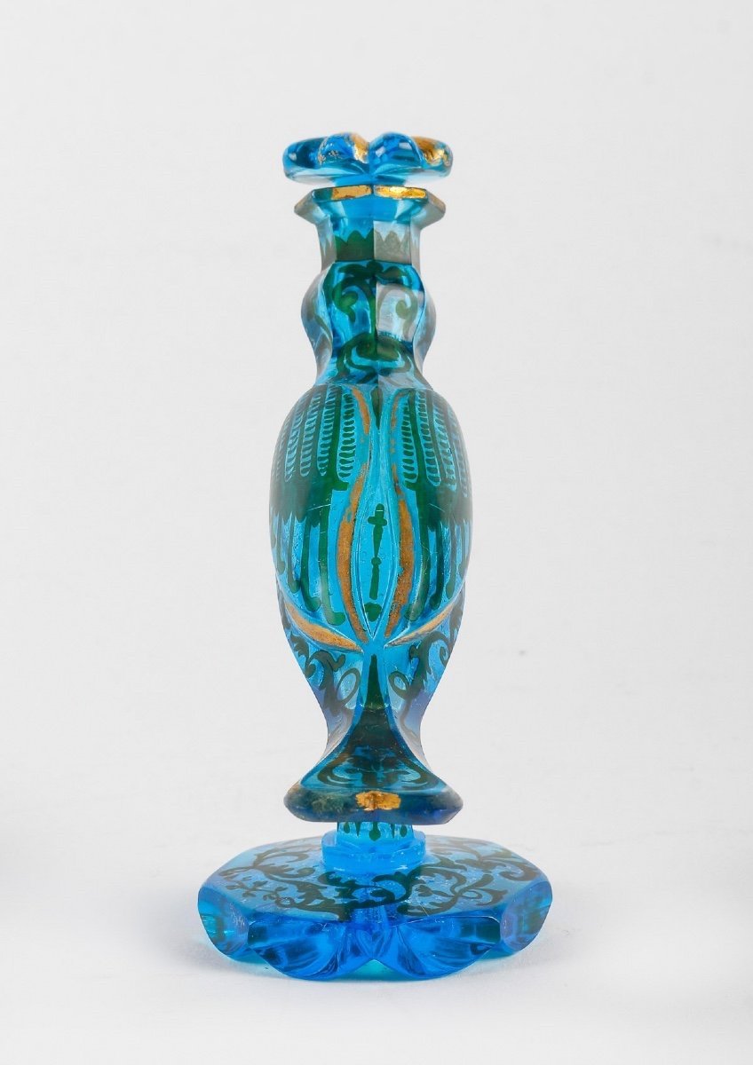Flacon Rarissime De Bohème Bleu Turquoise émaillé En Argent Et Or-photo-1