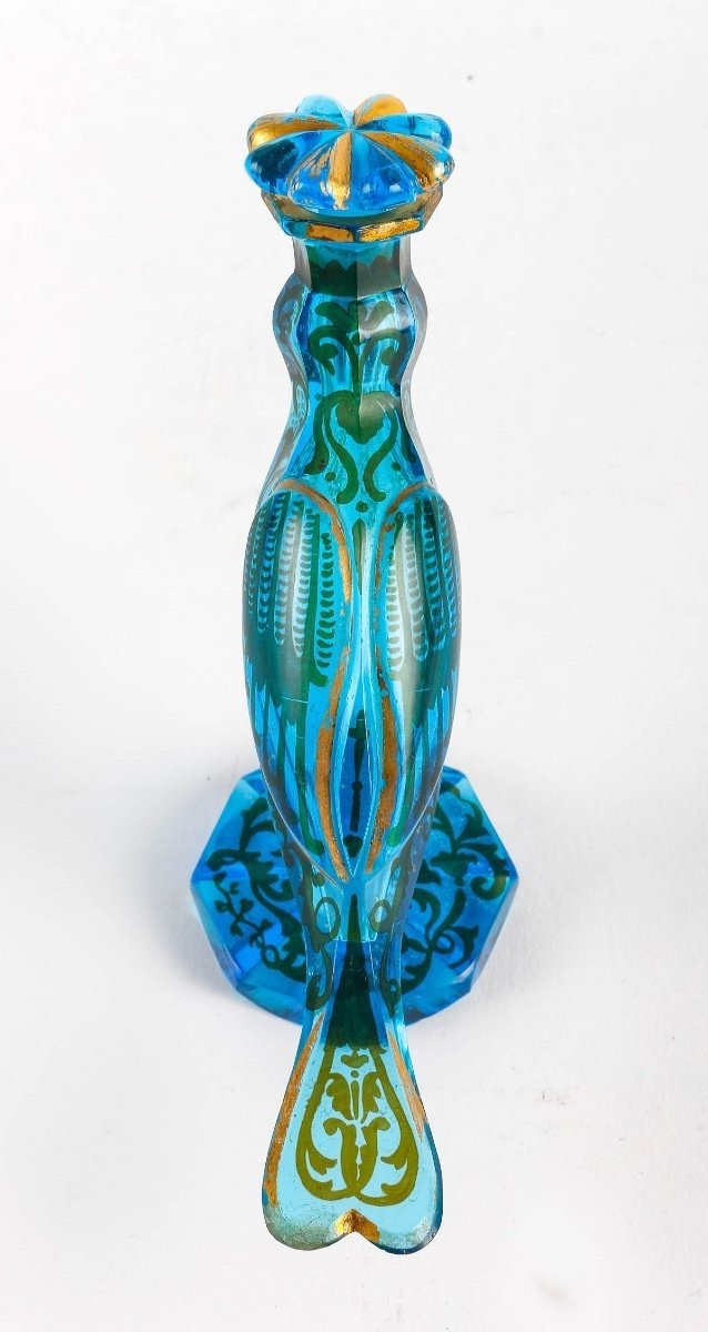 Flacon Rarissime De Bohème Bleu Turquoise émaillé En Argent Et Or-photo-4