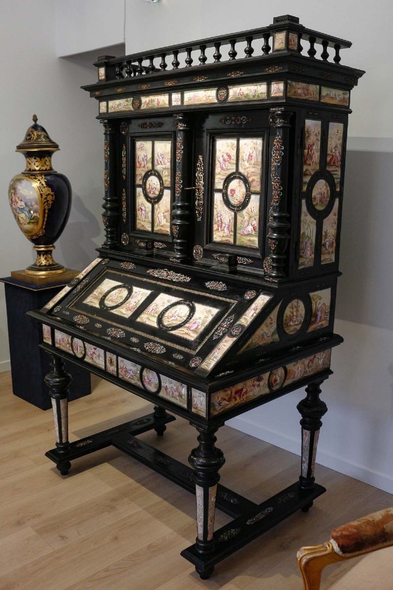 Bureau Autrichien Sur Pied En ébène Et ébonite, Vienne, Vers 1880-photo-3