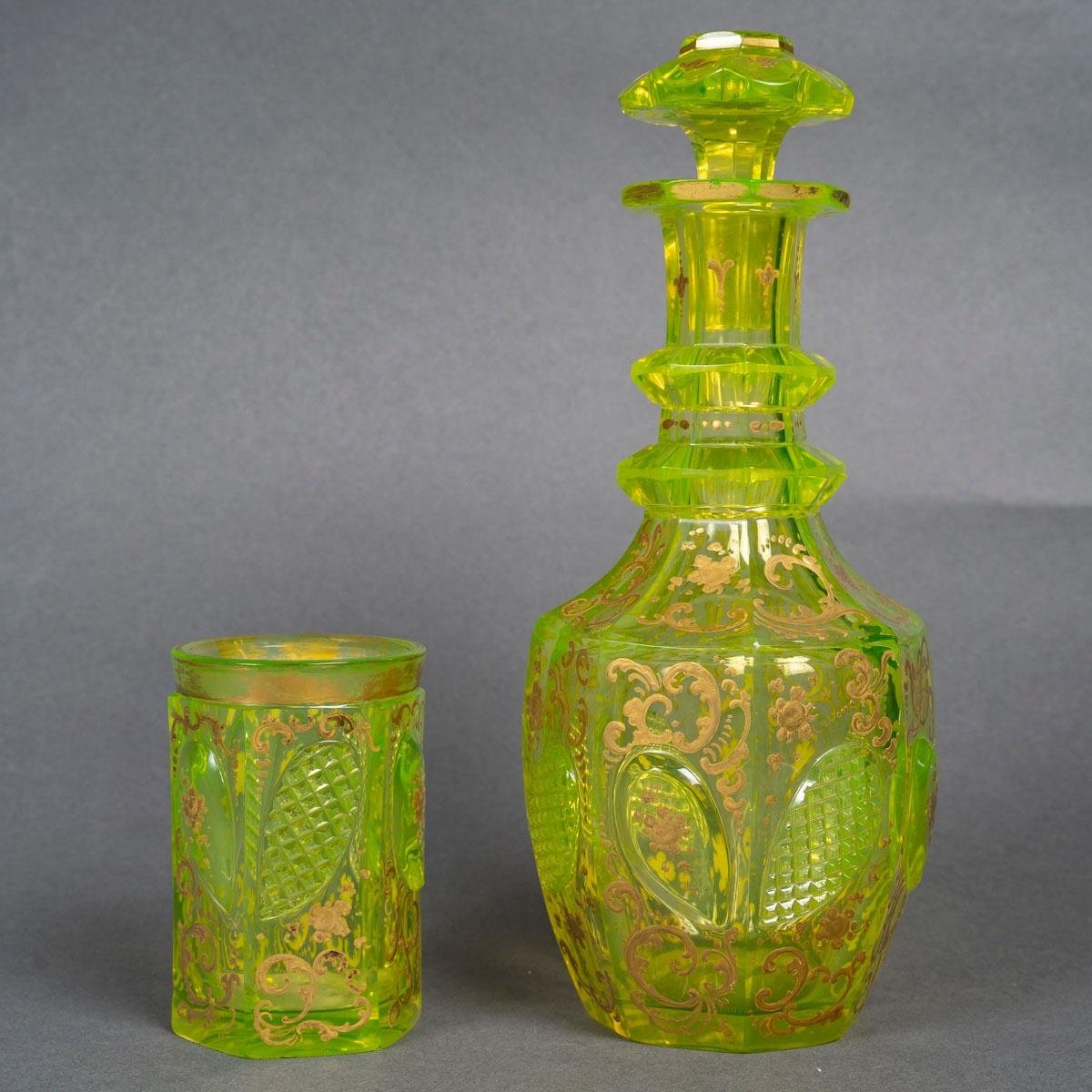 Ouraline Carafe And Its Gold Enameled Glass, 19th Century