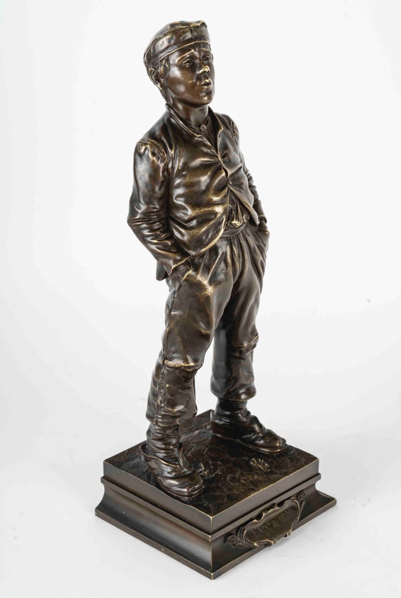 “le Soufflant” – Sculpture En Bronze Signée Hertzberg, Exposée En 1889-photo-4