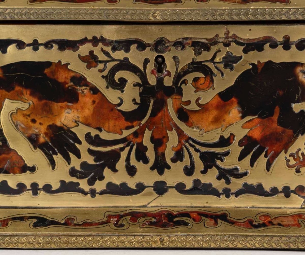 Coffret En écaille De Tortue Et Marqueterie De Laiton Doré, Du 19ᵉ Siècle-photo-3
