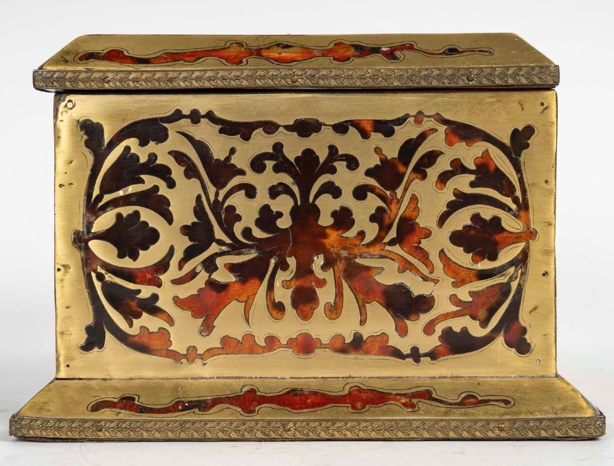 Coffret En écaille De Tortue Et Marqueterie De Laiton Doré, Du 19ᵉ Siècle-photo-4