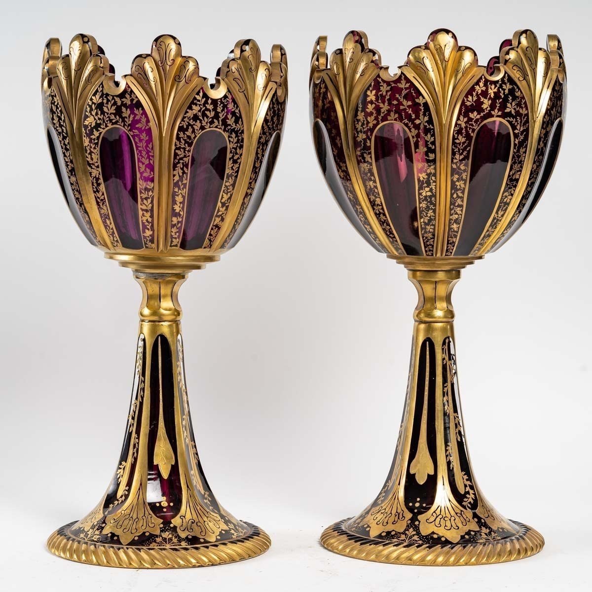 Pair Of Bohemian Gold-enameled Crystal Cups, 19th Century-photo-2