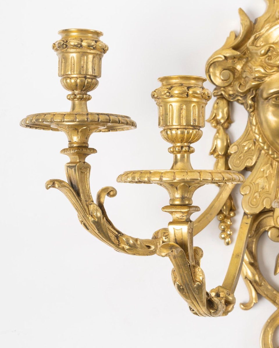 Pair Of 5-branch Bronze Sconces, 19th Century-photo-3