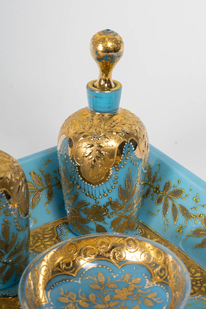 Rare Service En Opaline Turquoise émaillé En Or, 19eme Siècle -photo-3