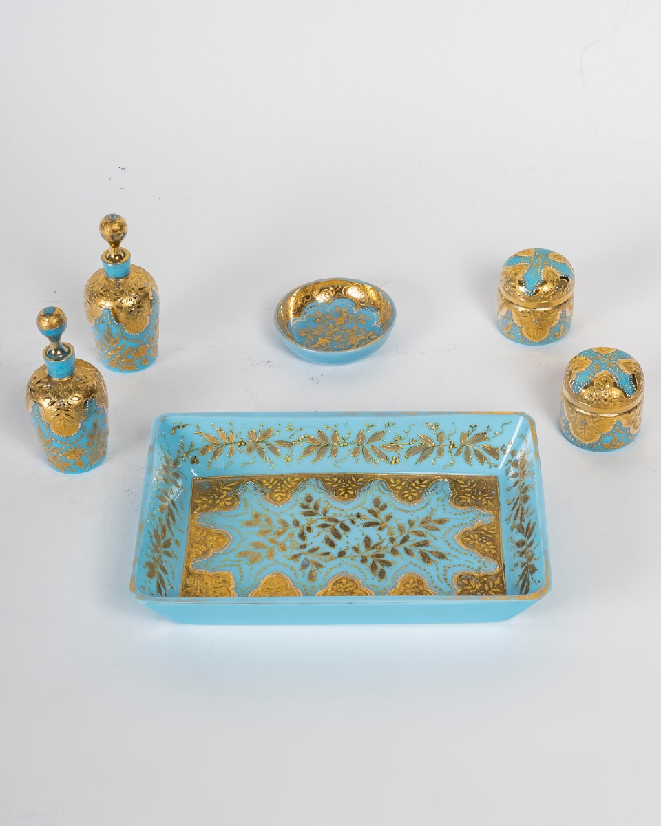 Rare Service En Opaline Turquoise émaillé En Or, 19eme Siècle -photo-4