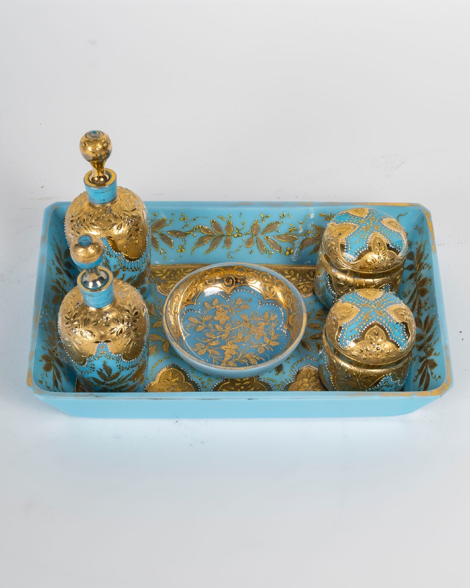 Rare Service En Opaline Turquoise émaillé En Or, 19eme Siècle 