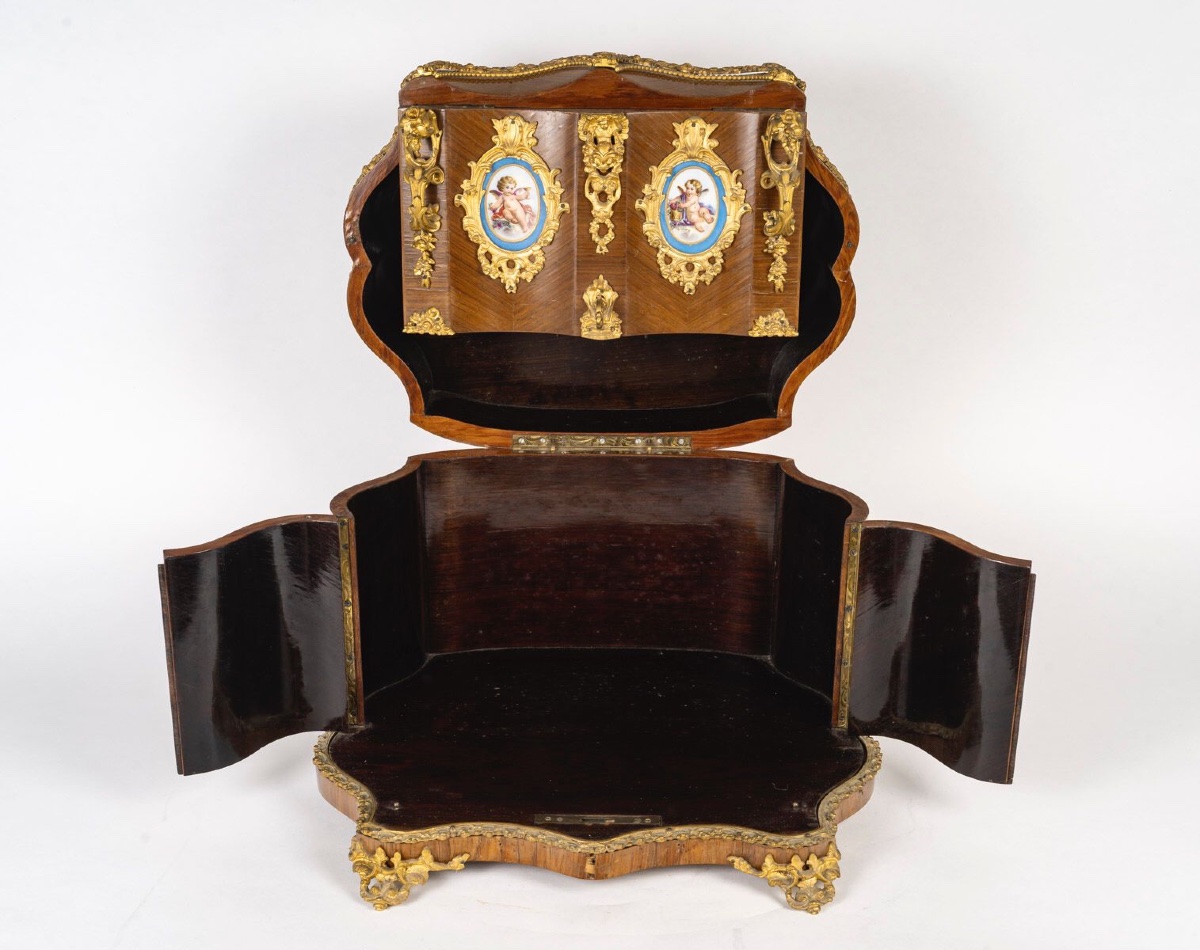Rare 19th Century Wooden And Sèvres Porcelain Liqueur Cellar-photo-4