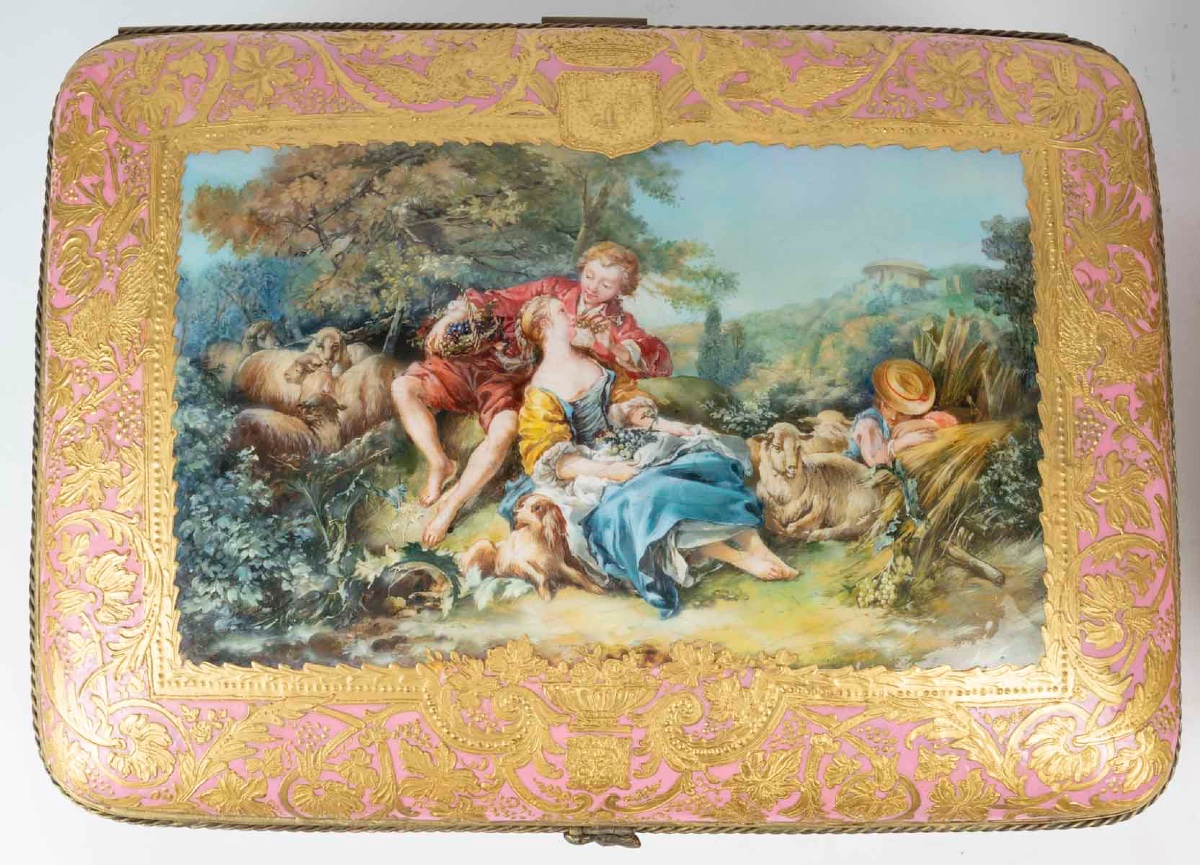 Paire Rare De Boîtes En Porcelaine De Sèvres émaillée à L’or, Peint à La Main -photo-3