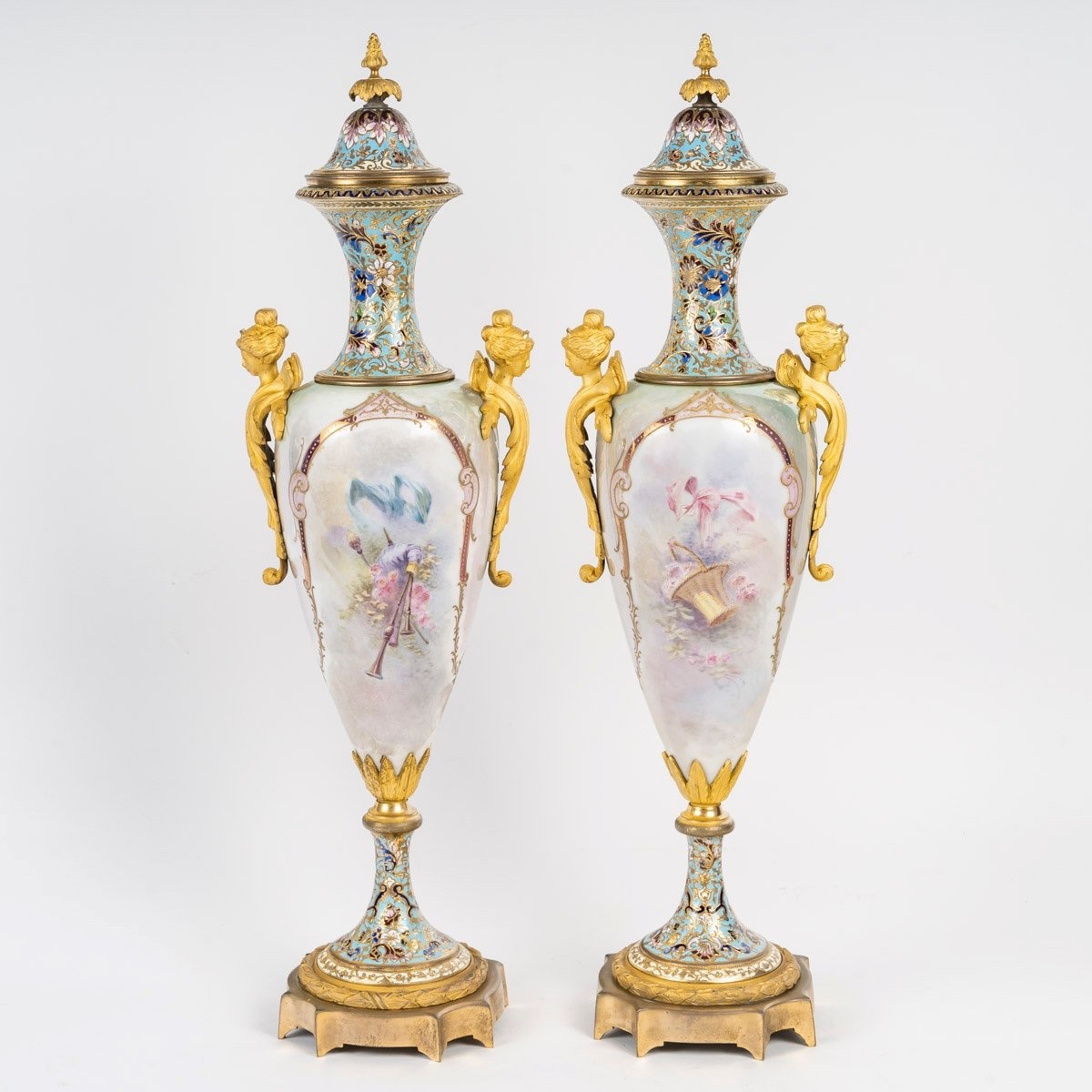 Grands vases en porcelaine de Sèvres, 19e siècle-photo-3
