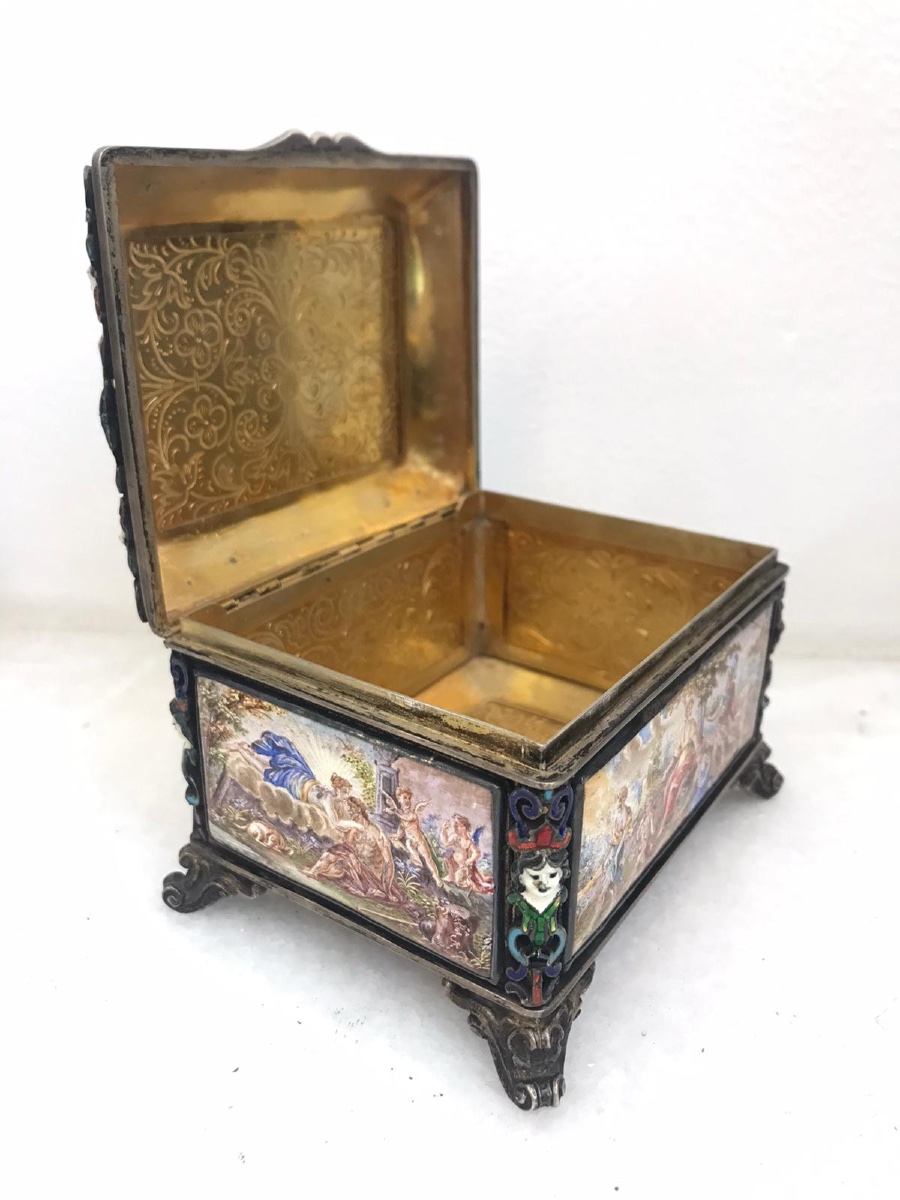 Boîte en Argent et Émail de Vienne – 19e Siècle-photo-3