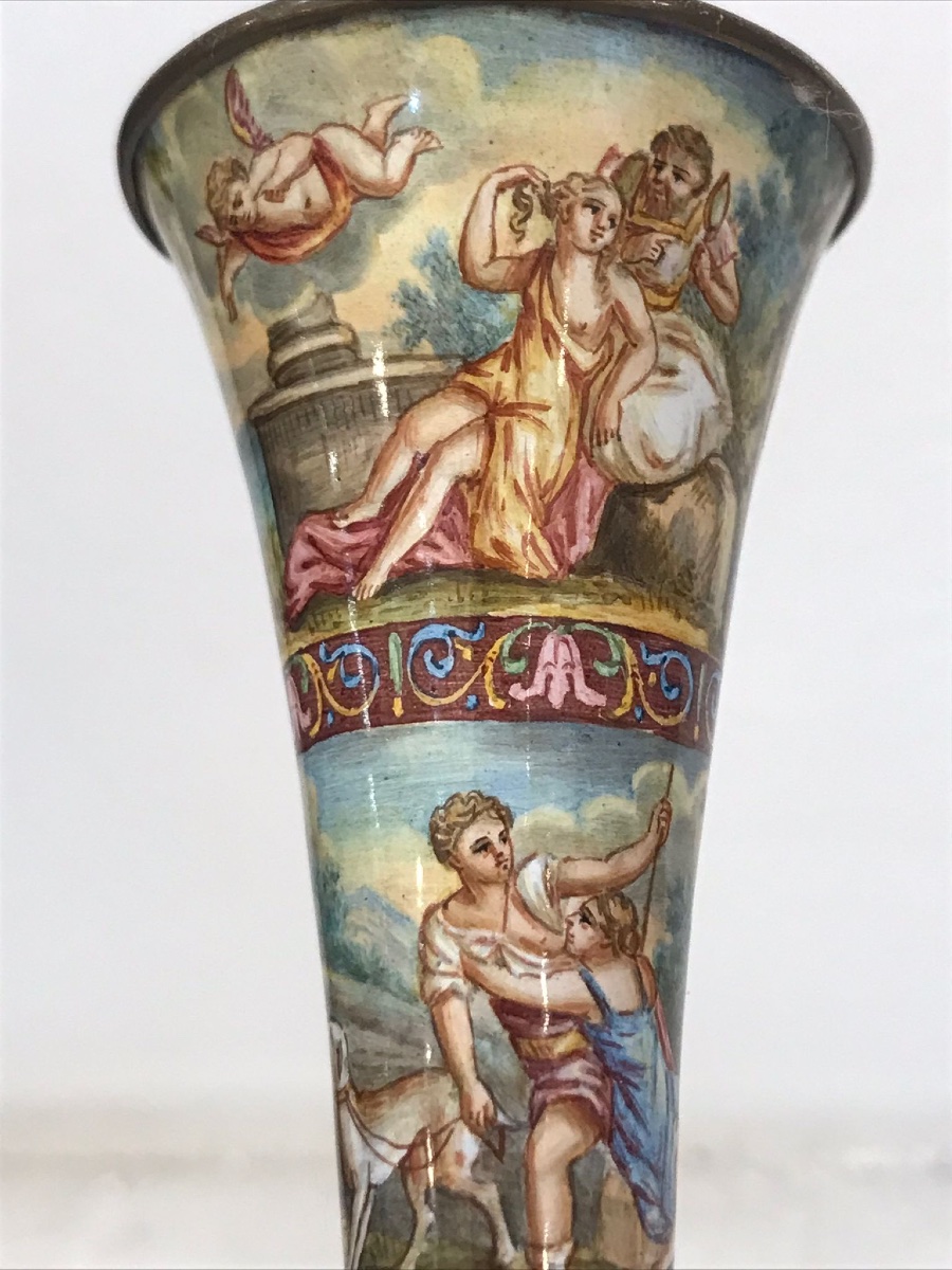 Vienna Vase In Enamelled Silver With Mythological Decoration – Gilt Bronze Mount, 19th Century-photo-1