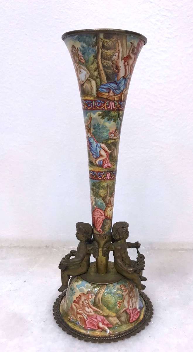 Vienna Vase In Enamelled Silver With Mythological Decoration – Gilt Bronze Mount, 19th Century